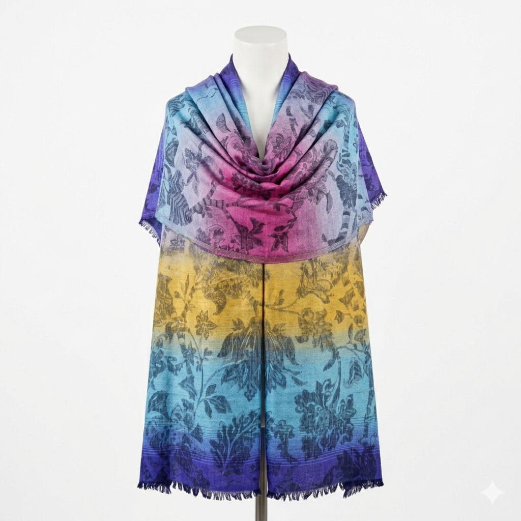 Blue Turquoise Floral Scarf